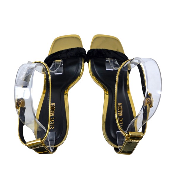 Steve Madden Women Gold Black Metallic Stiletto Ankle Strap Heel 8M Evening Glam - Picture 8 of 11